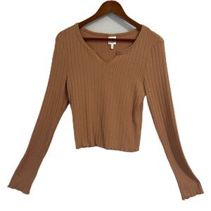 Belle du Jour Crop Top Women L Taupe Stretch Lettuce Edge Boho Feminine Casual